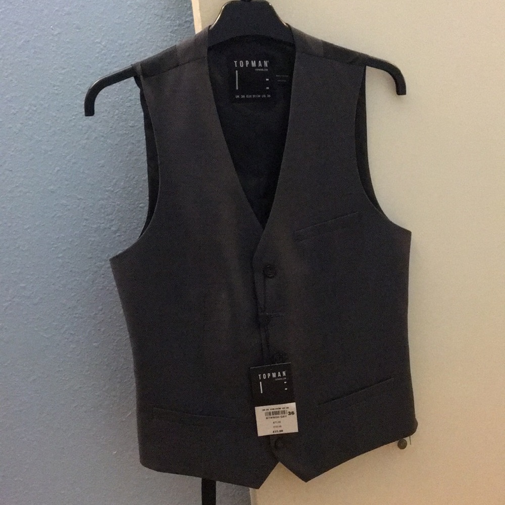 NWT Men’s Topman Grey Vest - Size 36